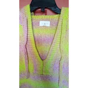 Lou & Grey Ombre Oversize Wool Blend V-neck Hooded Pullover Sweater Sz. M